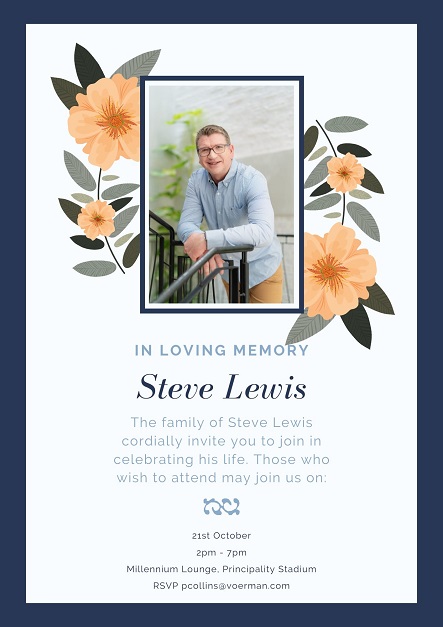 Steve Lewis: Cardiff memorial invitation Steve Lewis: Cardiff memorial invitation