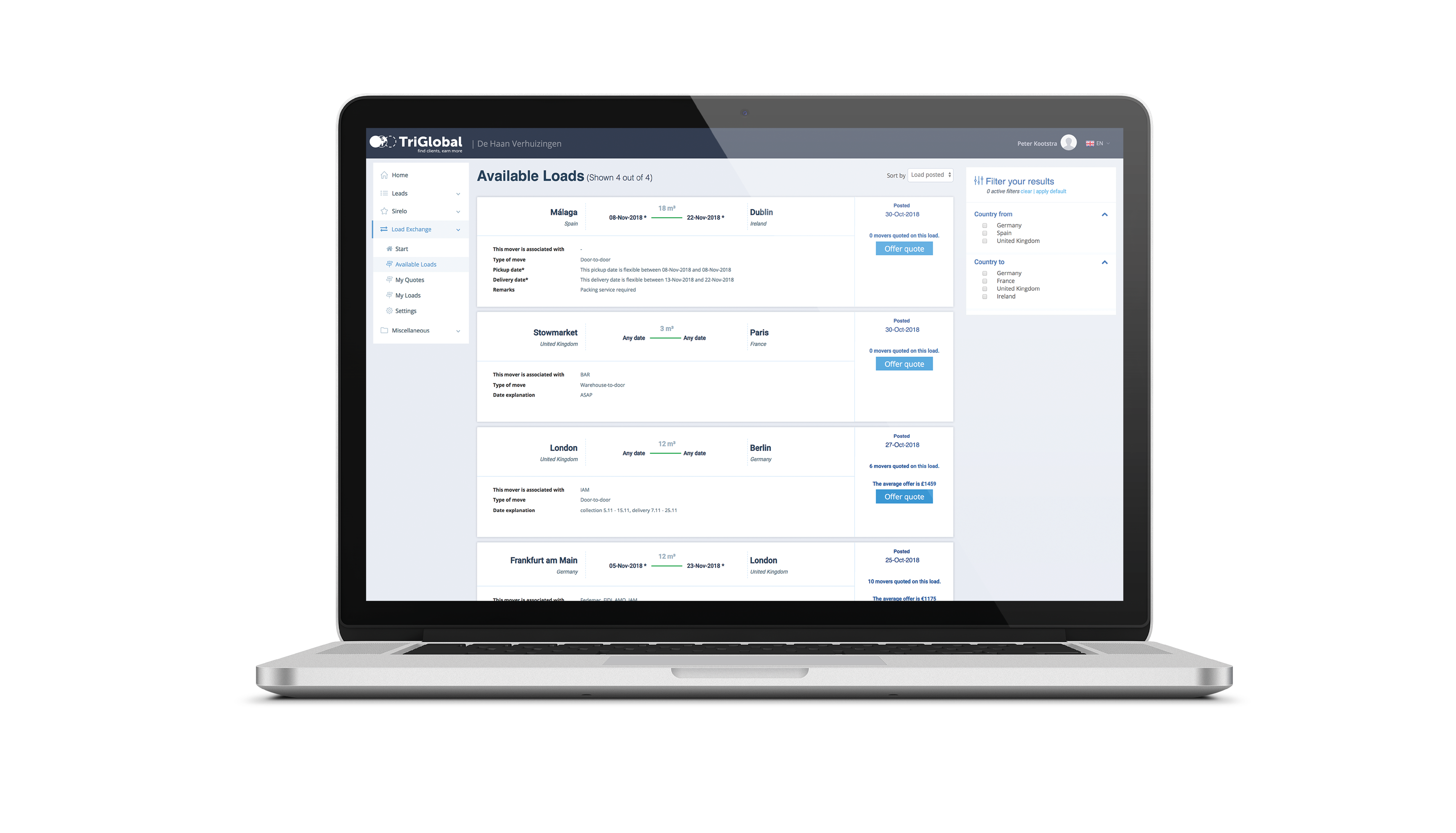 Tri Global Load Exchange platform is designed to enable movers to trade their truck and load capacity together