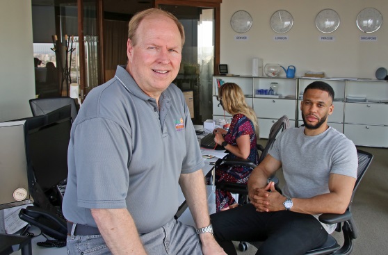 Dale Collins, Myles Johnson-Ward and Ingrid Stroblin in The Shard Office