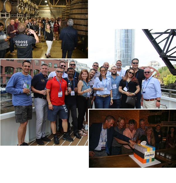 PAIMA delegates on a boat trip up the Chicago River, Goose Islad Brewery, Cutting the cake