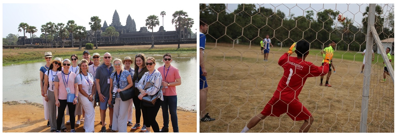 Delegates at Angkor Wat temple and a fun football game against the hotel staff