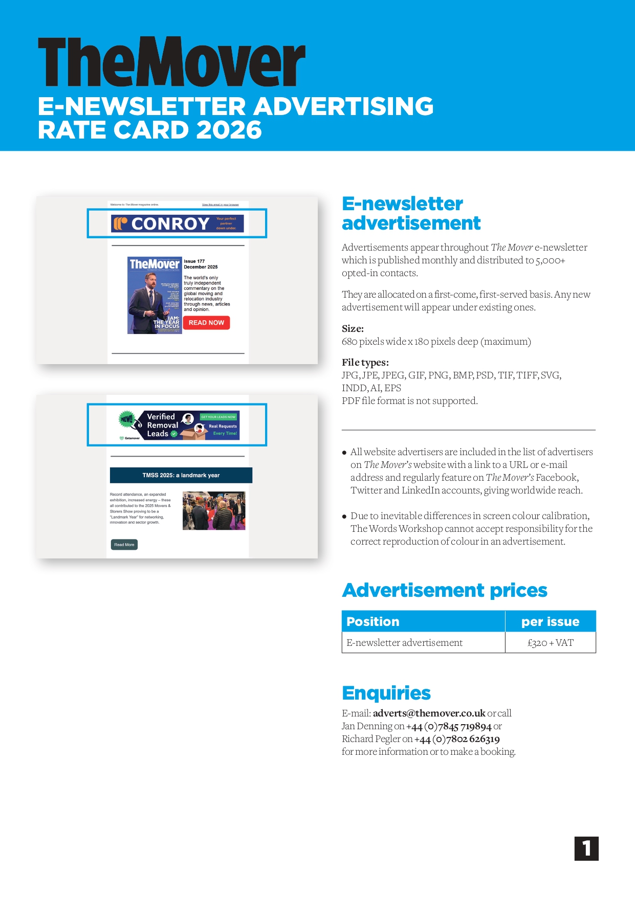 The Mover E-Newsletter Rate Card 2026