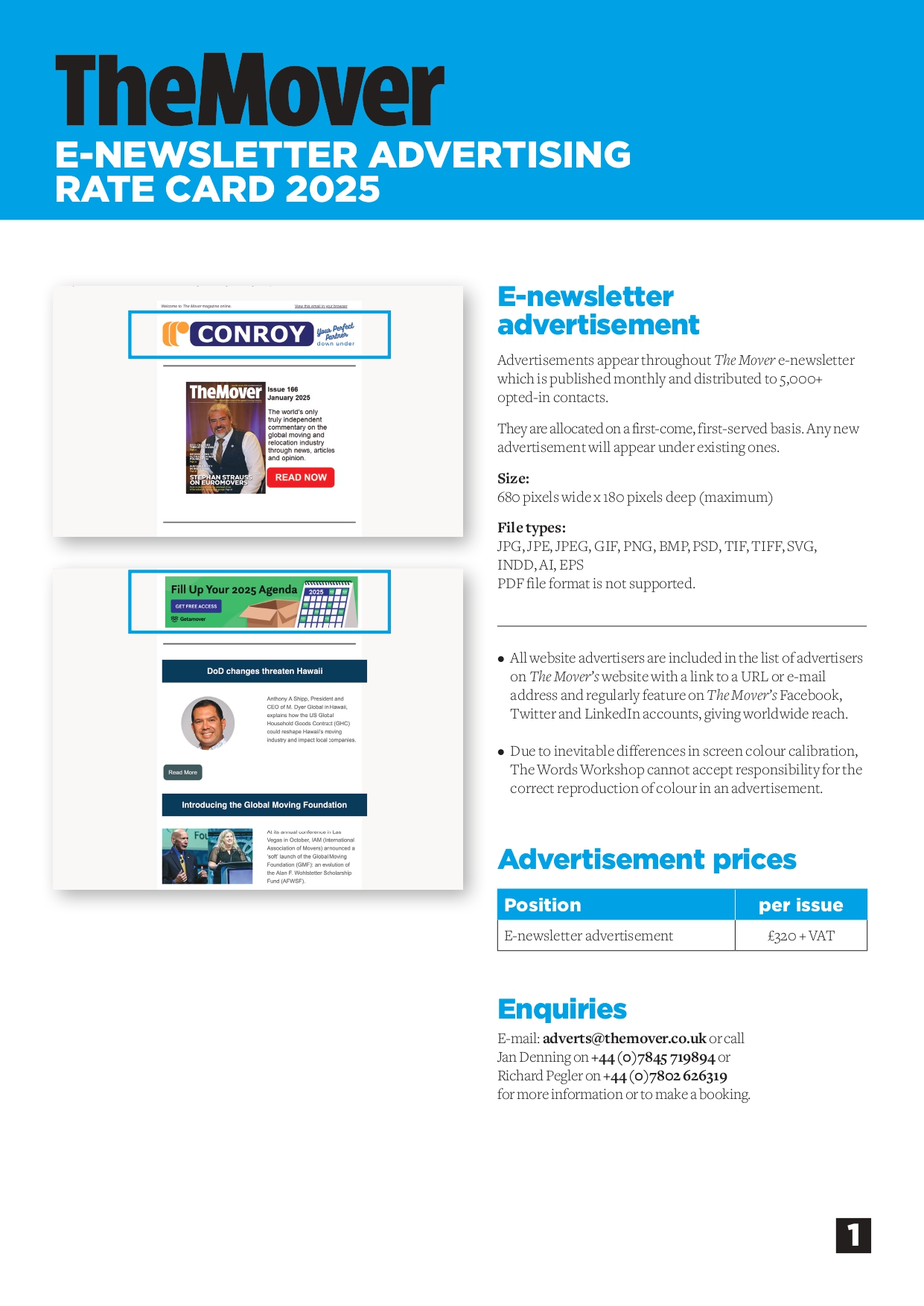 The Mover E-newsletter rate card 2025