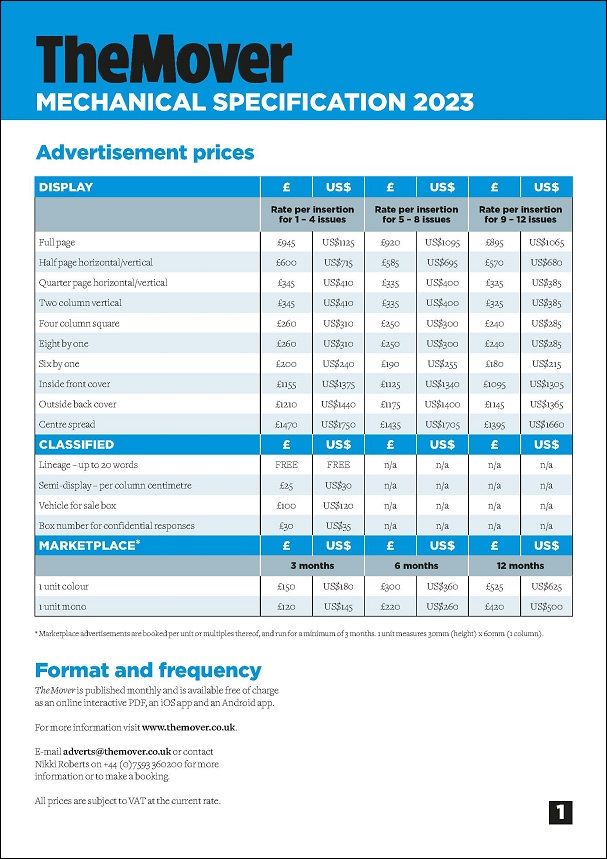 The Mover Rate Card 2023 