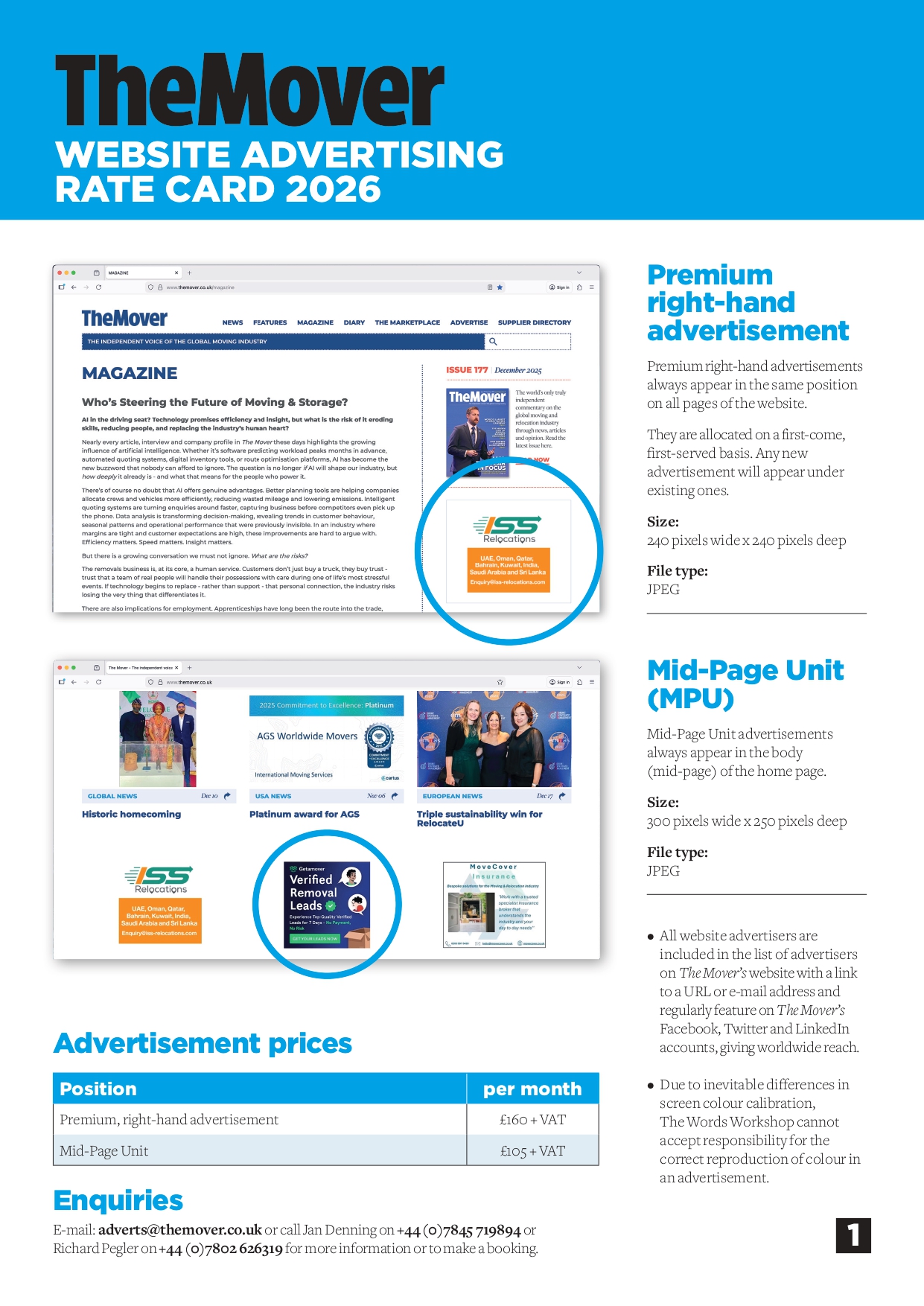 The Mover Website Rate Card 2026
