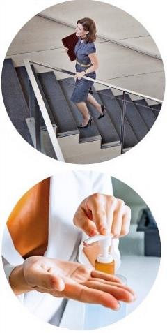 People should be encouraged to use the stairs and hand sanitiser