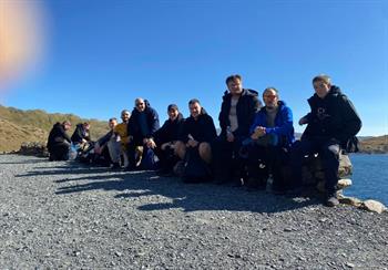 The Burke Bros team take a break on their trek to the summit of Snowdon.