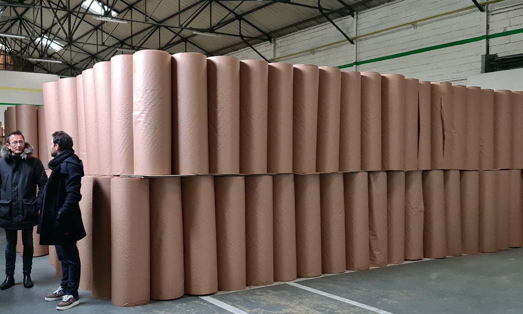 Guillaume Rochman (right) with rolls of PleatWrap