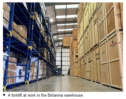 A forklift at work in the Britannia warehouse  