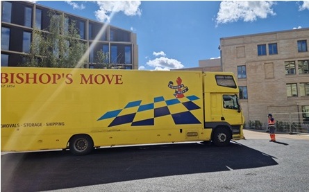 A Bishop's truck parking at the Schwarzman Centre 