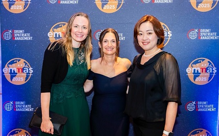 Lucie Nazir, co-founder and managing director of RelocateU (L), with Susan Farrell, director of strategic operations (C)at the FEM Awards