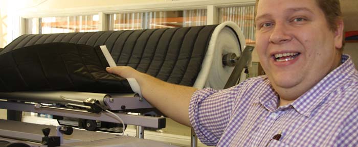 IMartin Haywood shows off his specialist cover manufacturing equipment