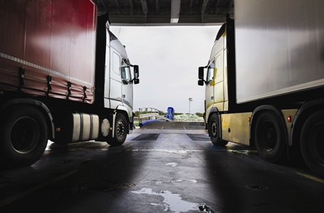 Trucks leaving ferry Trucks leaving ferry